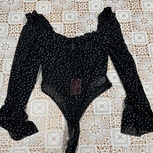 PrettyLittleThing Black Mesh Top with White Dots